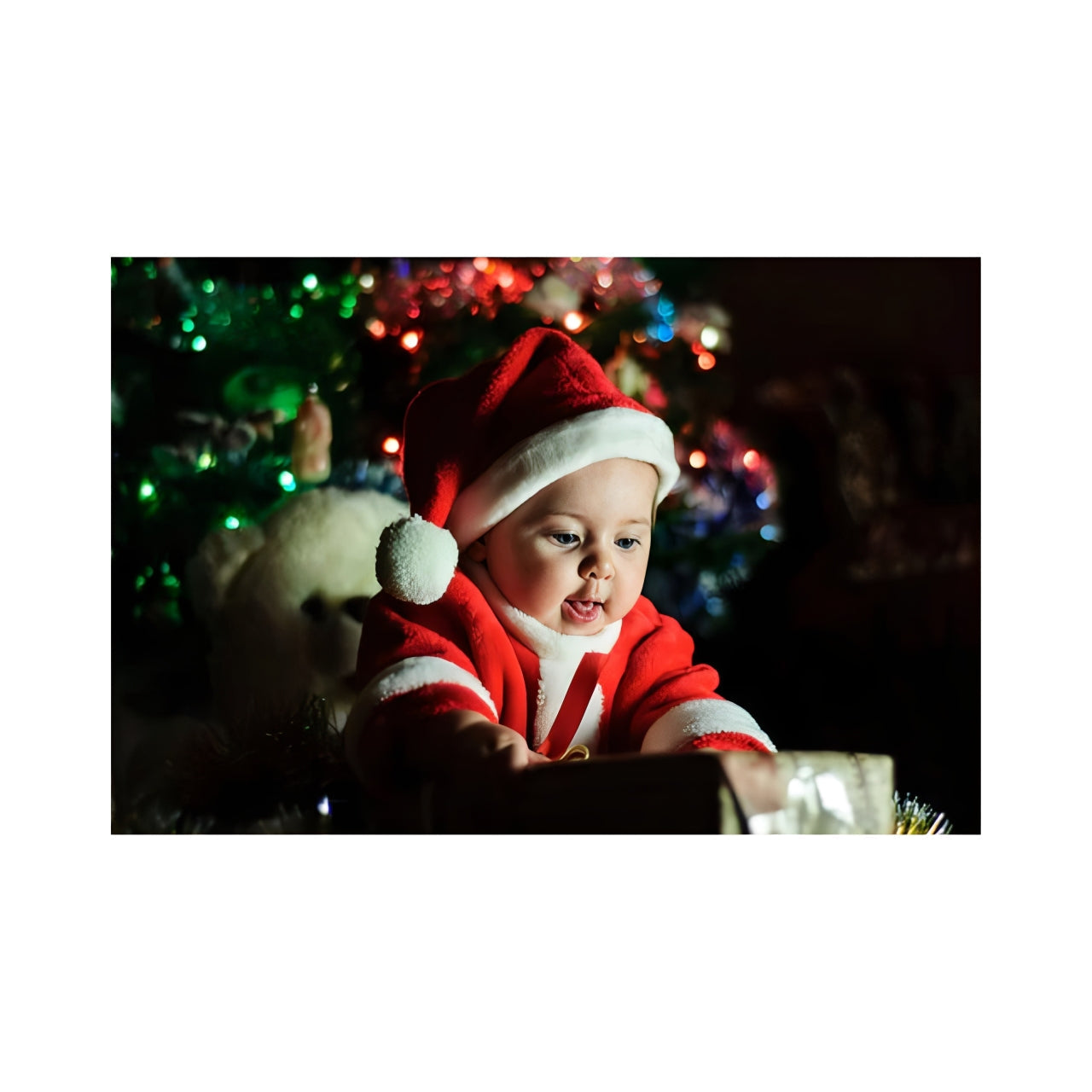 Baby girl wearing Christmas Santa outfit, festive holiday gift idea for babies