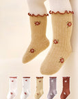 5-Pack Daisy Frill Baby Socks | Floral Cotton Ribbed Set