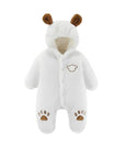 Baby Plush Jumpsuit with Bear Ear Hooded -White