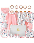 Nature-inspired baby shower gift set featuring leaf print and essential newborn items