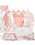Pink Summer Bloom baby gift set with baby clothes and bibs