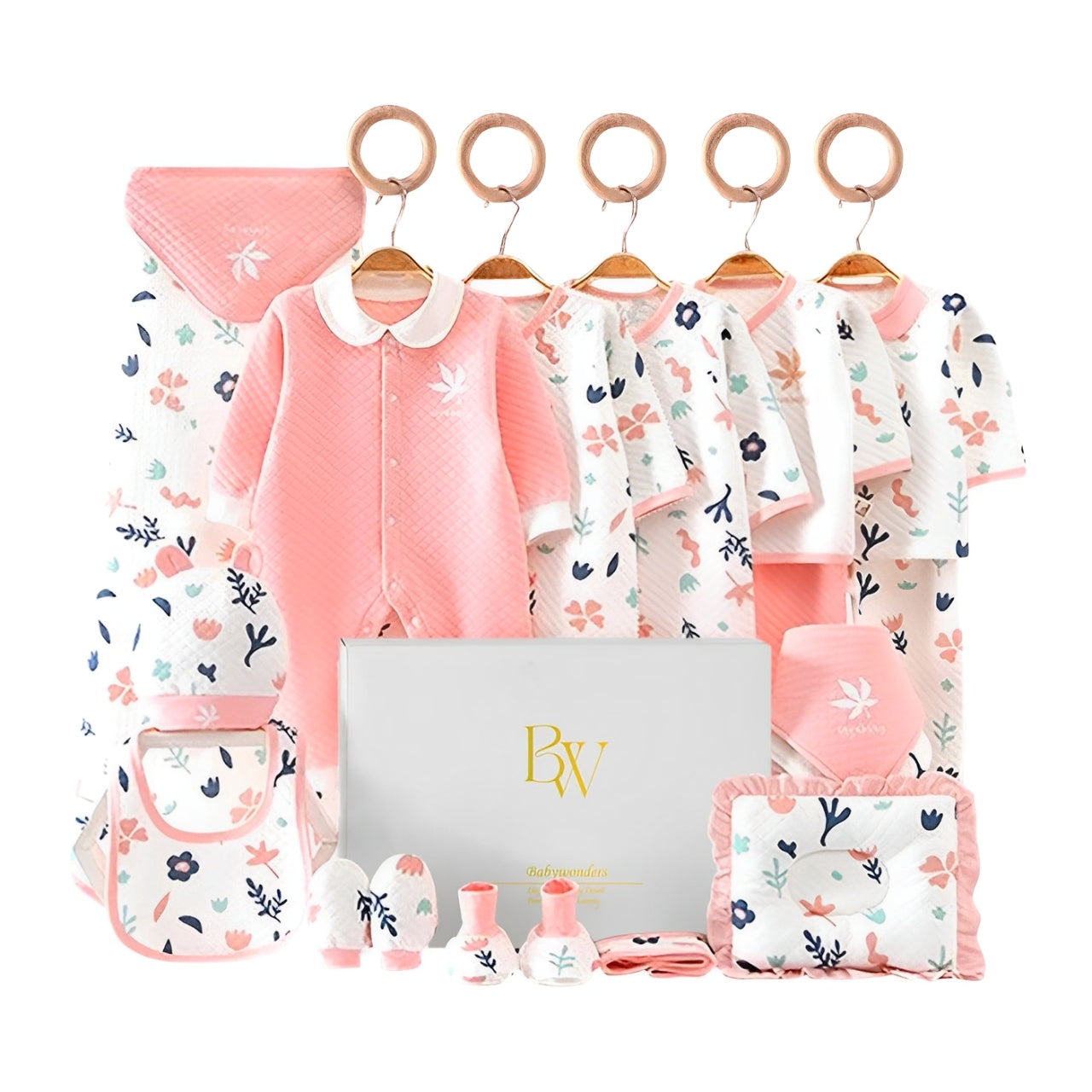 Leafy Love Baby Gift Set – cotton bodysuit, socks, and gloves