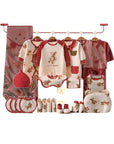 baby gift set with bear clothes, socks, and wrap