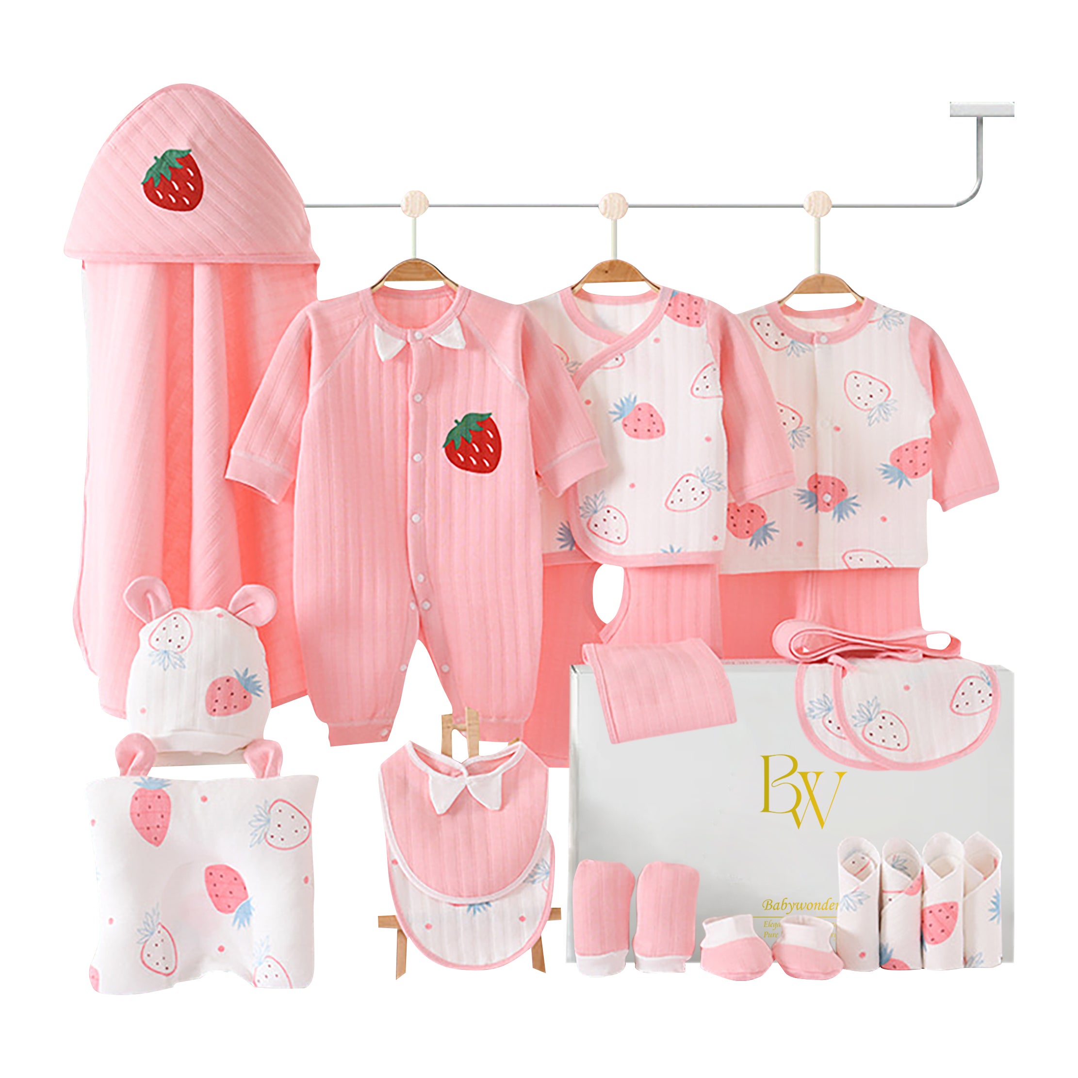 Baby gift set with strawberry print for newborn girls
