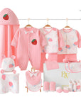 Baby gift set with strawberry print for newborn girls