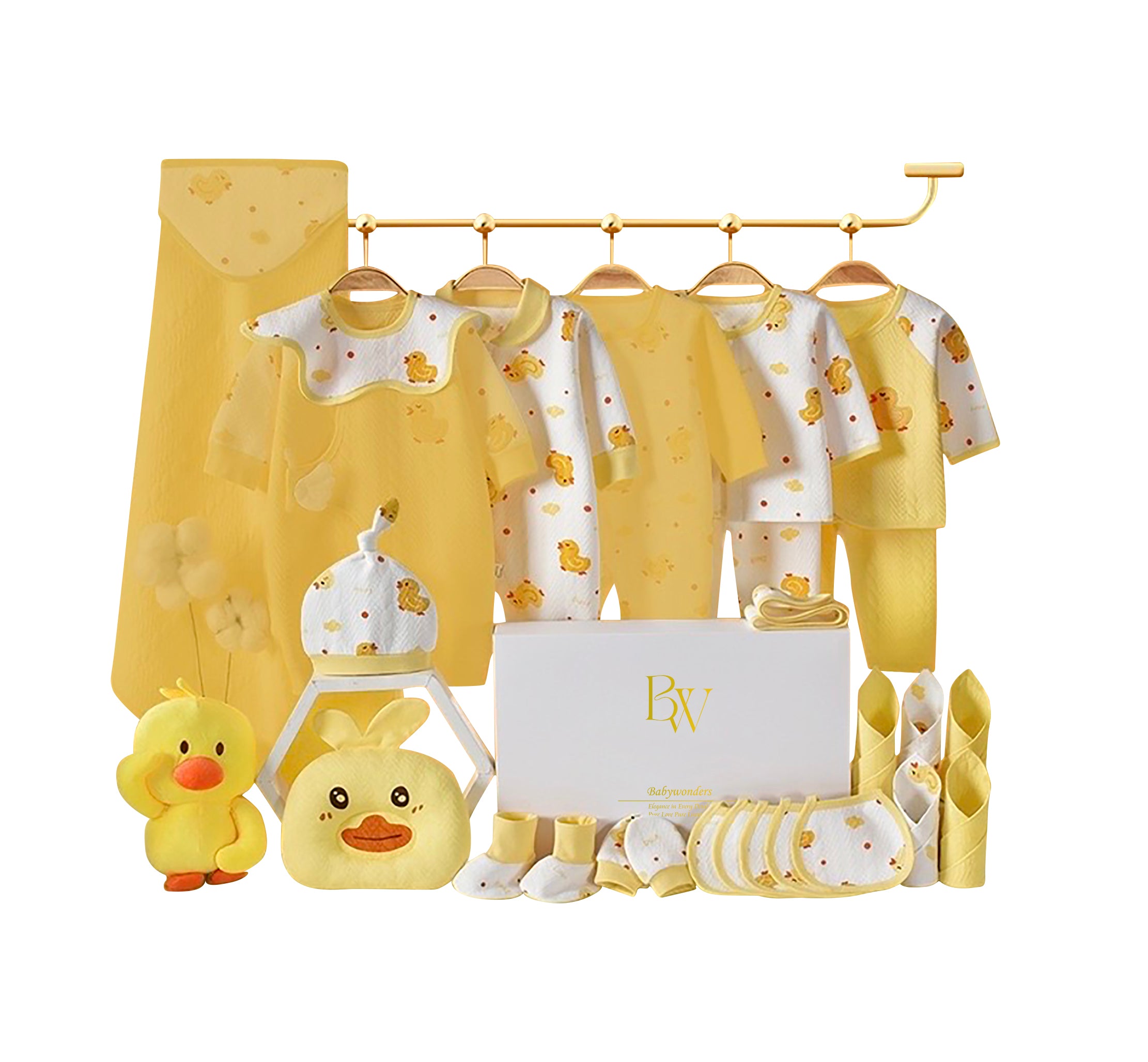 Sunny Duckling baby gift set with soft cotton baby clothes