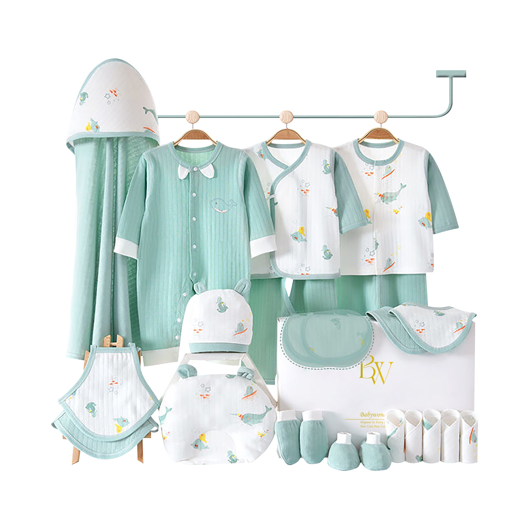 Baby gift set with dolphin theme for newborn boys or girls