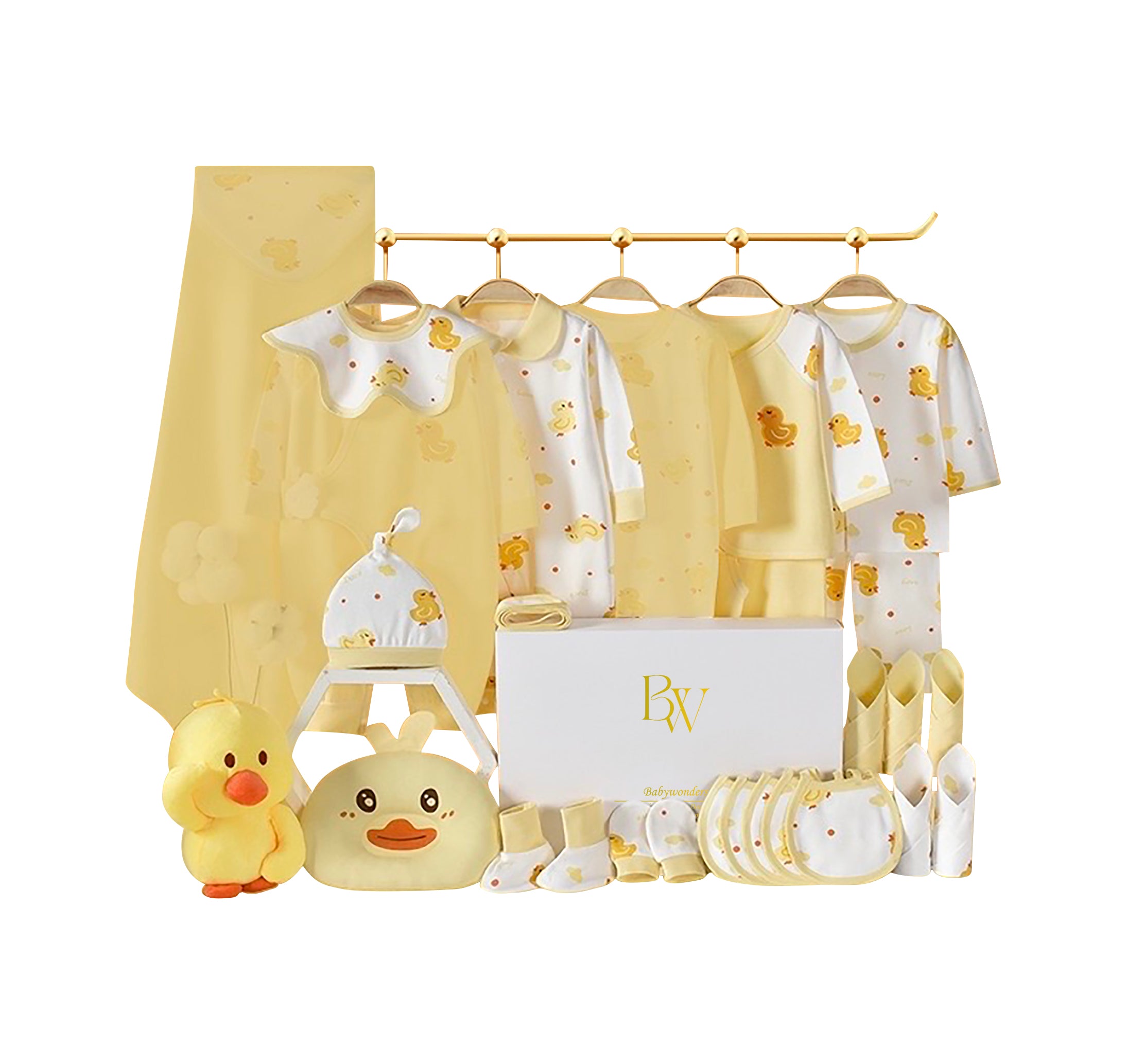 Sunny Duckling baby gift set with soft cotton baby clothes