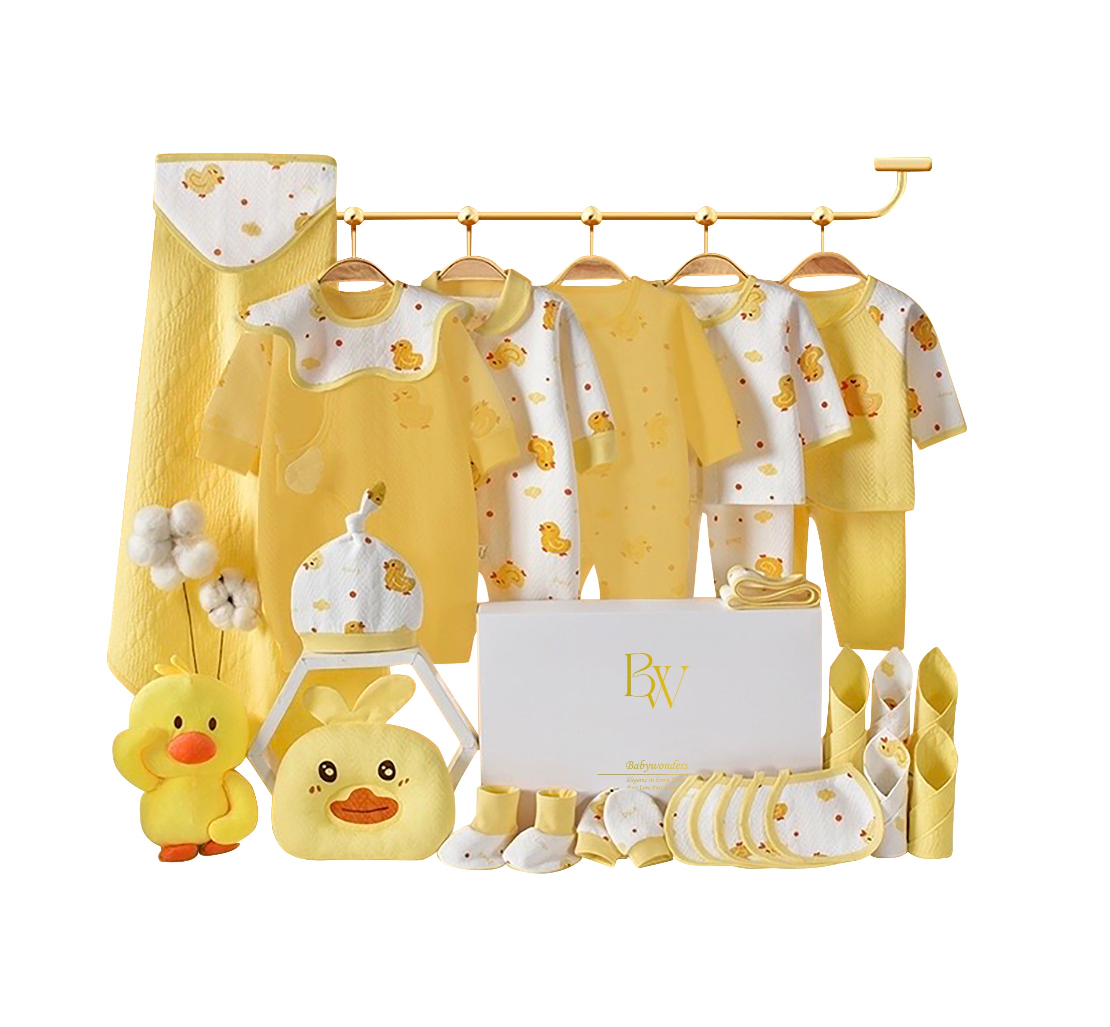 Sunny Duckling baby gift set with soft cotton baby clothes