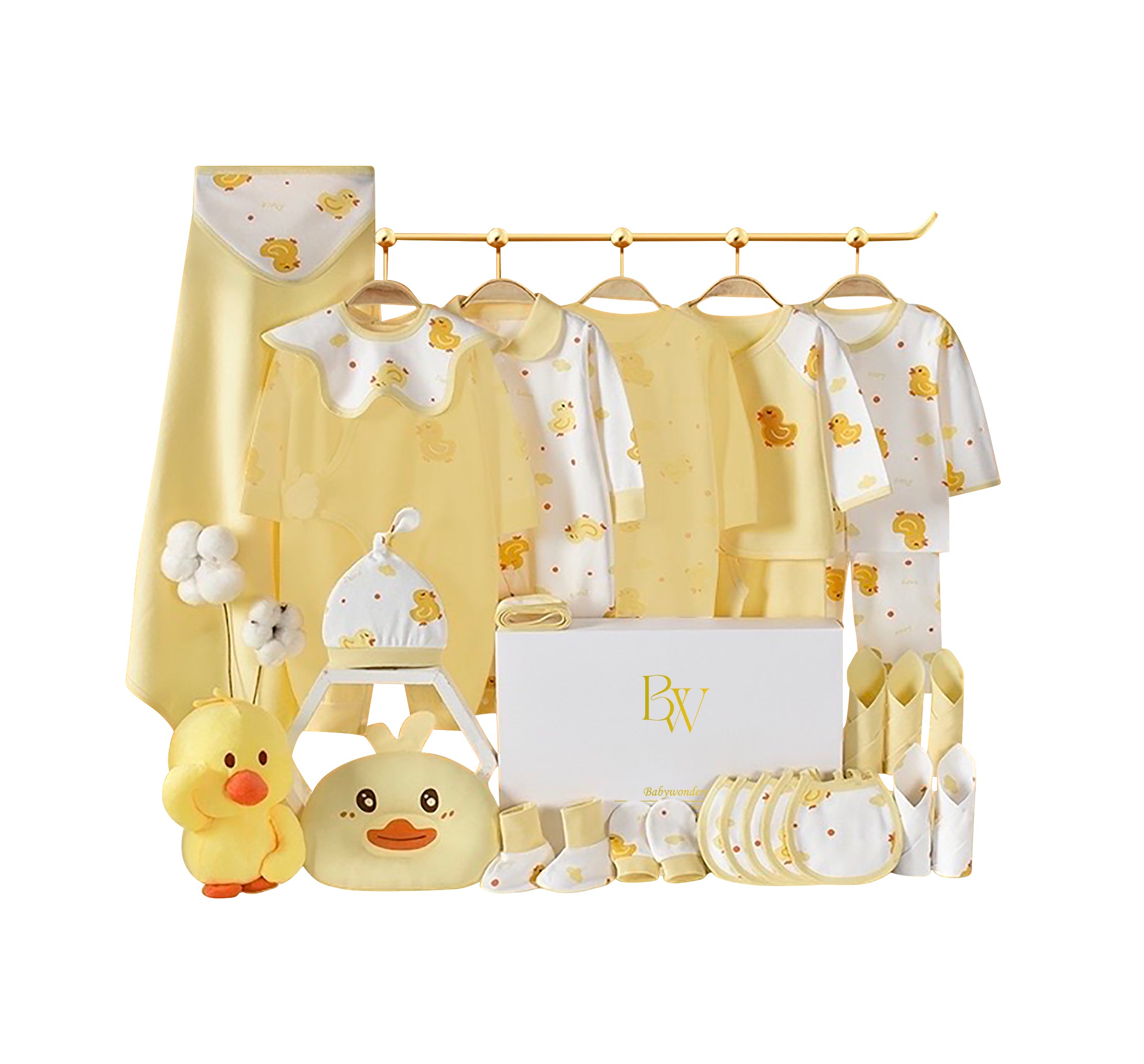 Sunny Duckling baby gift set with soft cotton baby clothes