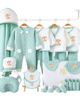 Tiger-themed baby gift set with onesie, socks, and gloves in matching animal print