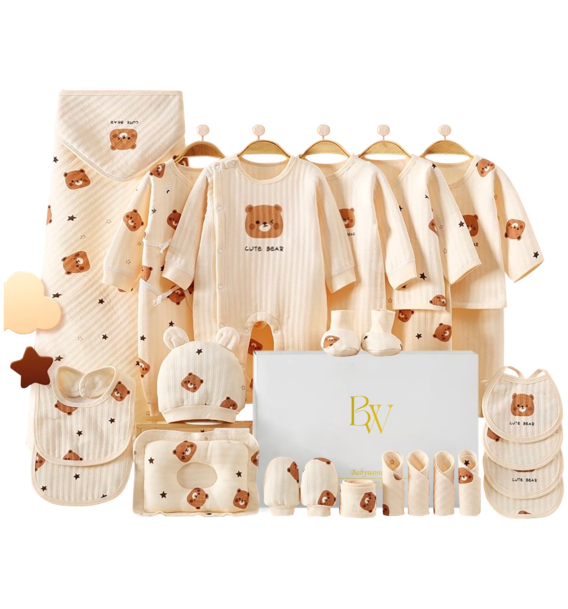 Baby gift set with bear design and soft cotton clothes