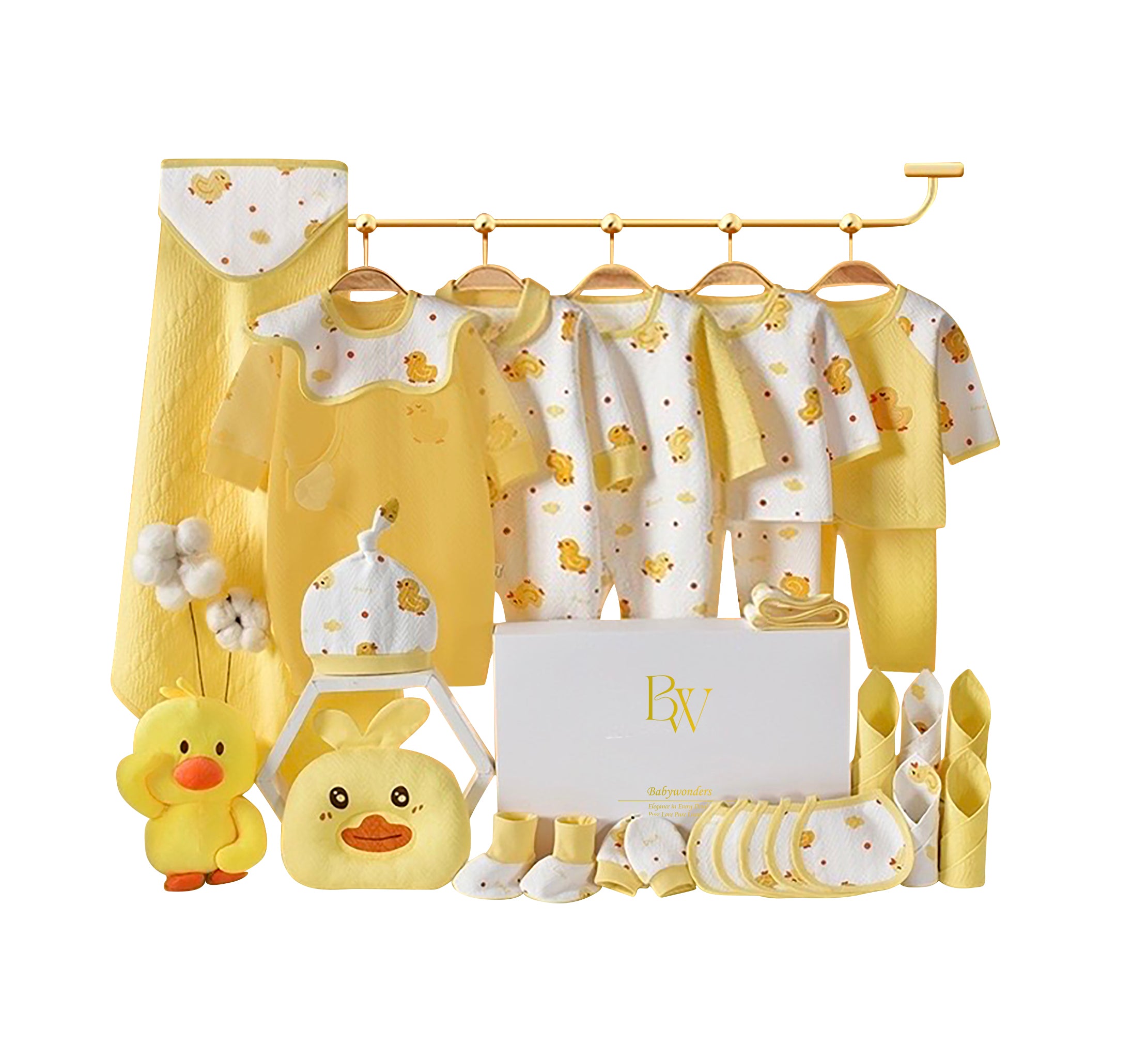 Sunny Duckling baby gift set with soft cotton baby clothes