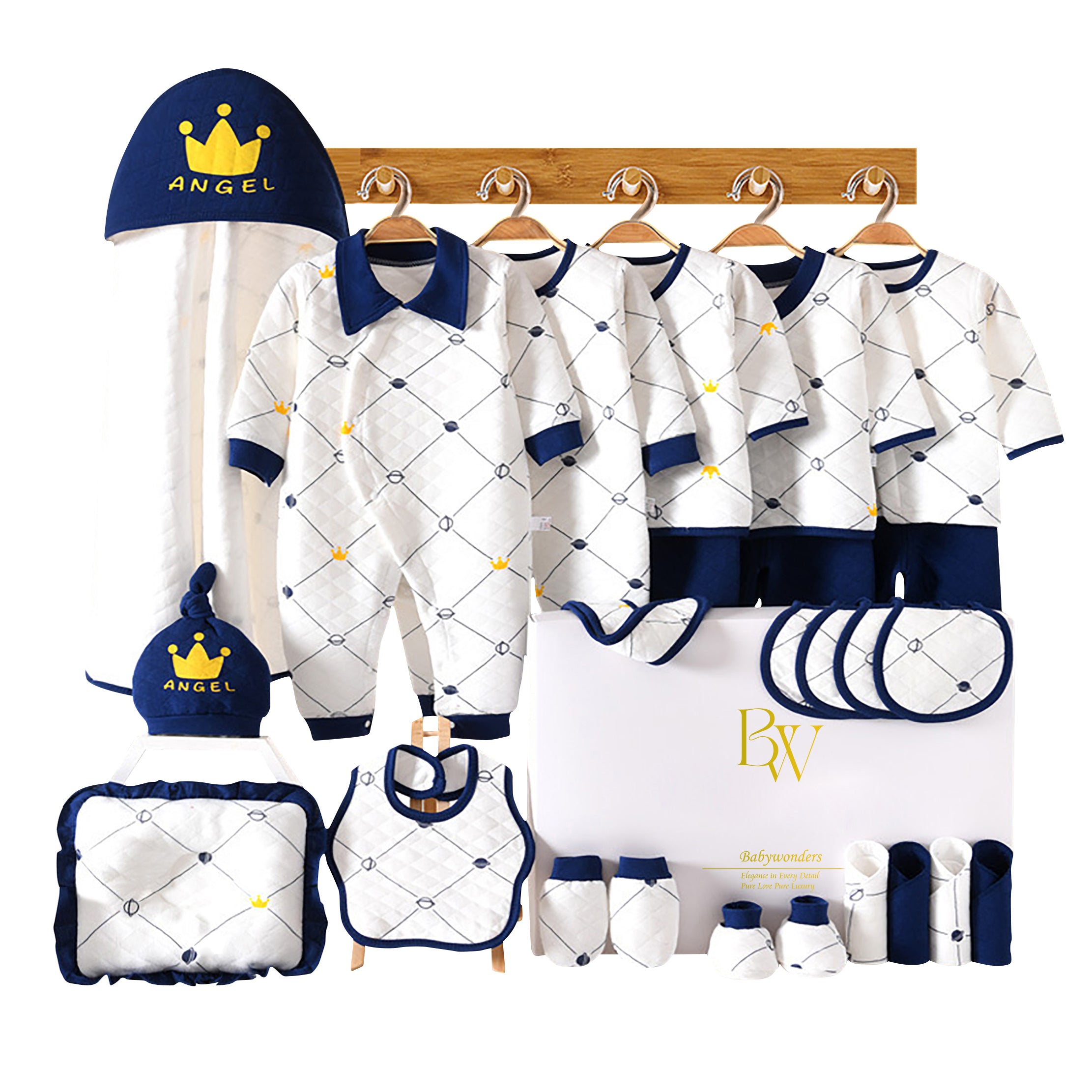 Angel Crown baby gift set with baby clothes and shower items