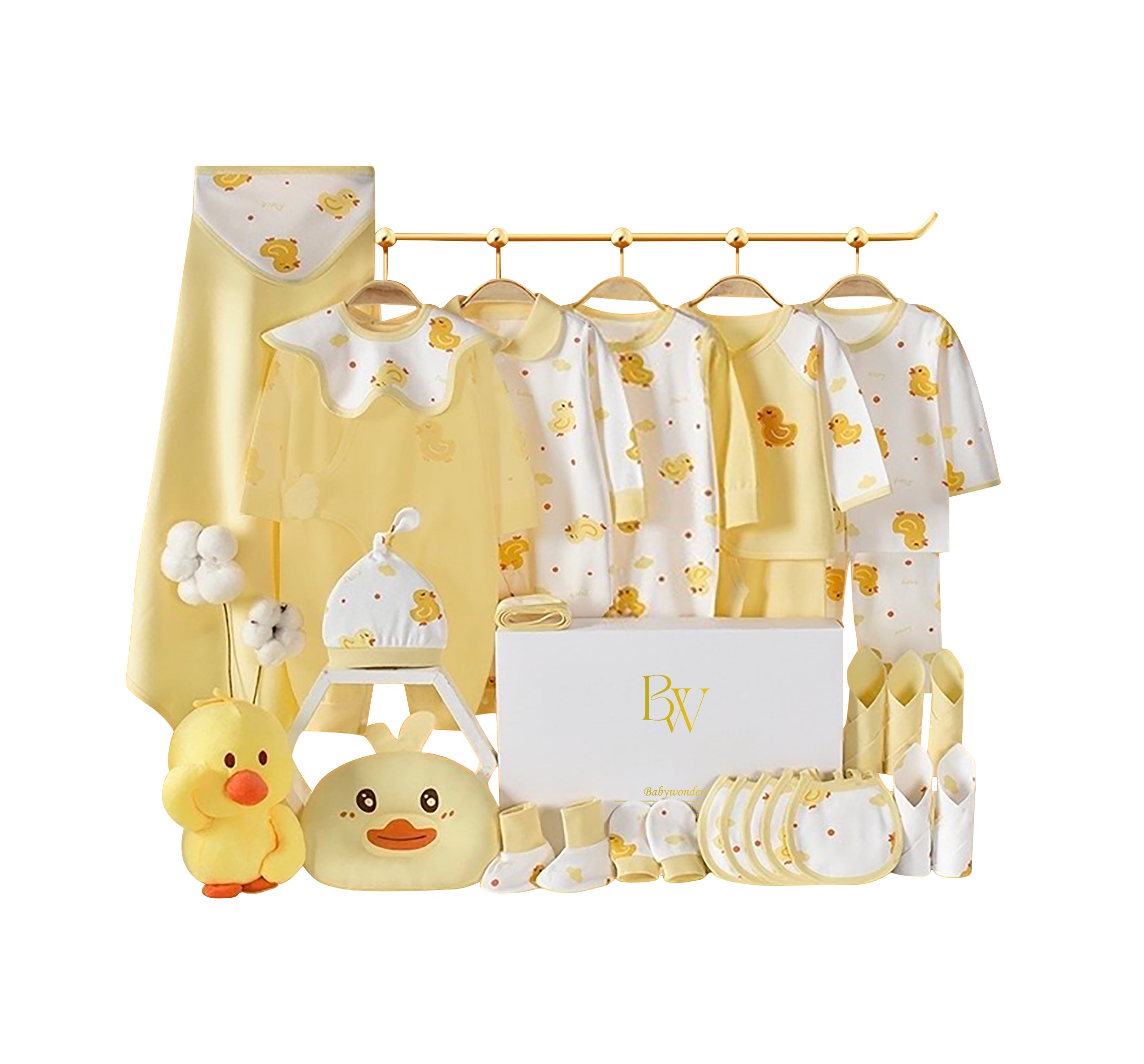 Sunny Duckling baby gift set with soft cotton baby clothes