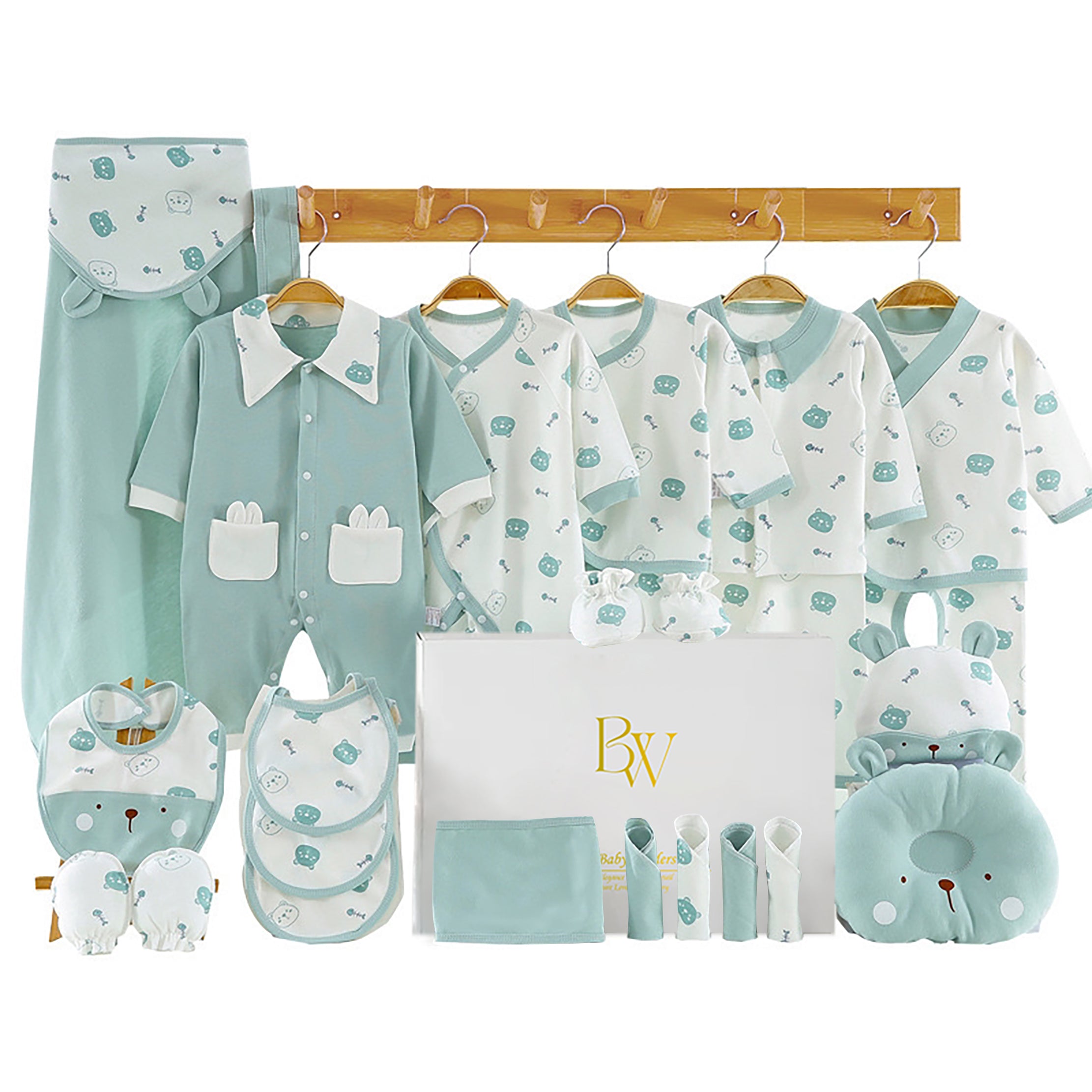 Animal-themed newborn gift set with cozy accessories and playful bear motif for baby shower gifting