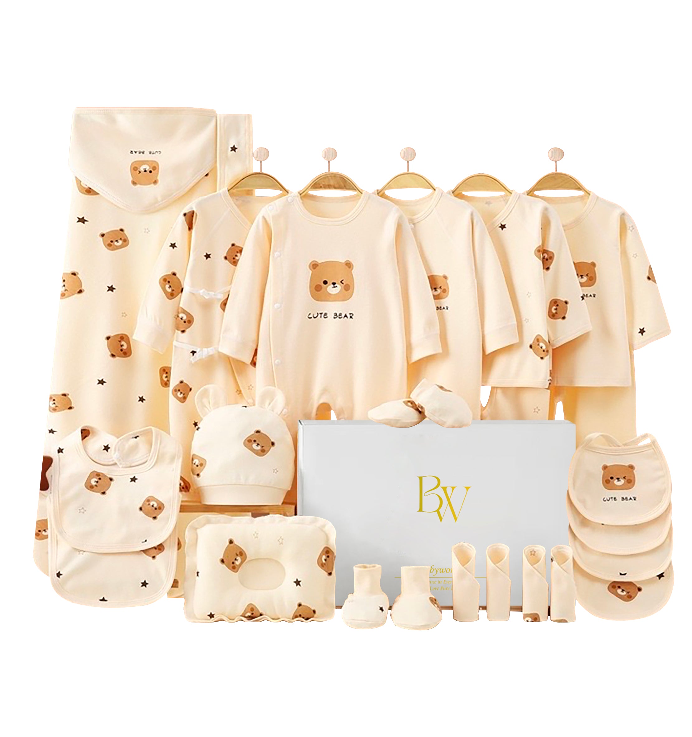 Baby gift set with bear design and soft cotton clothes