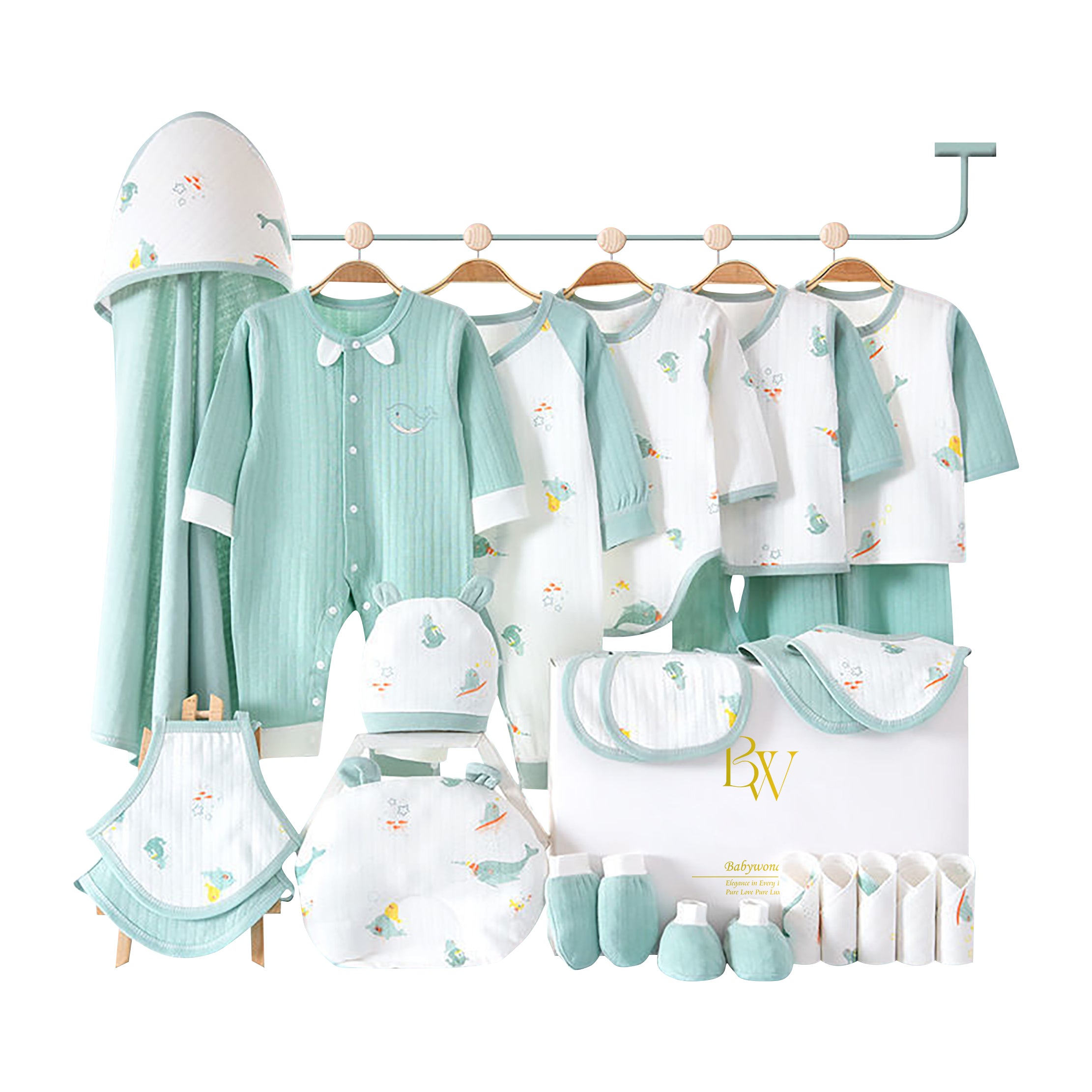 Baby gift set with dolphin theme for newborn boys or girls