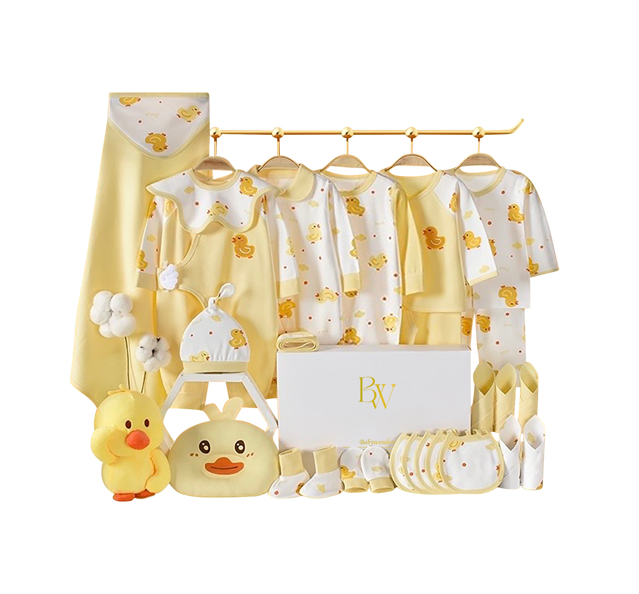 Sunny Duckling baby gift set with soft cotton baby clothes