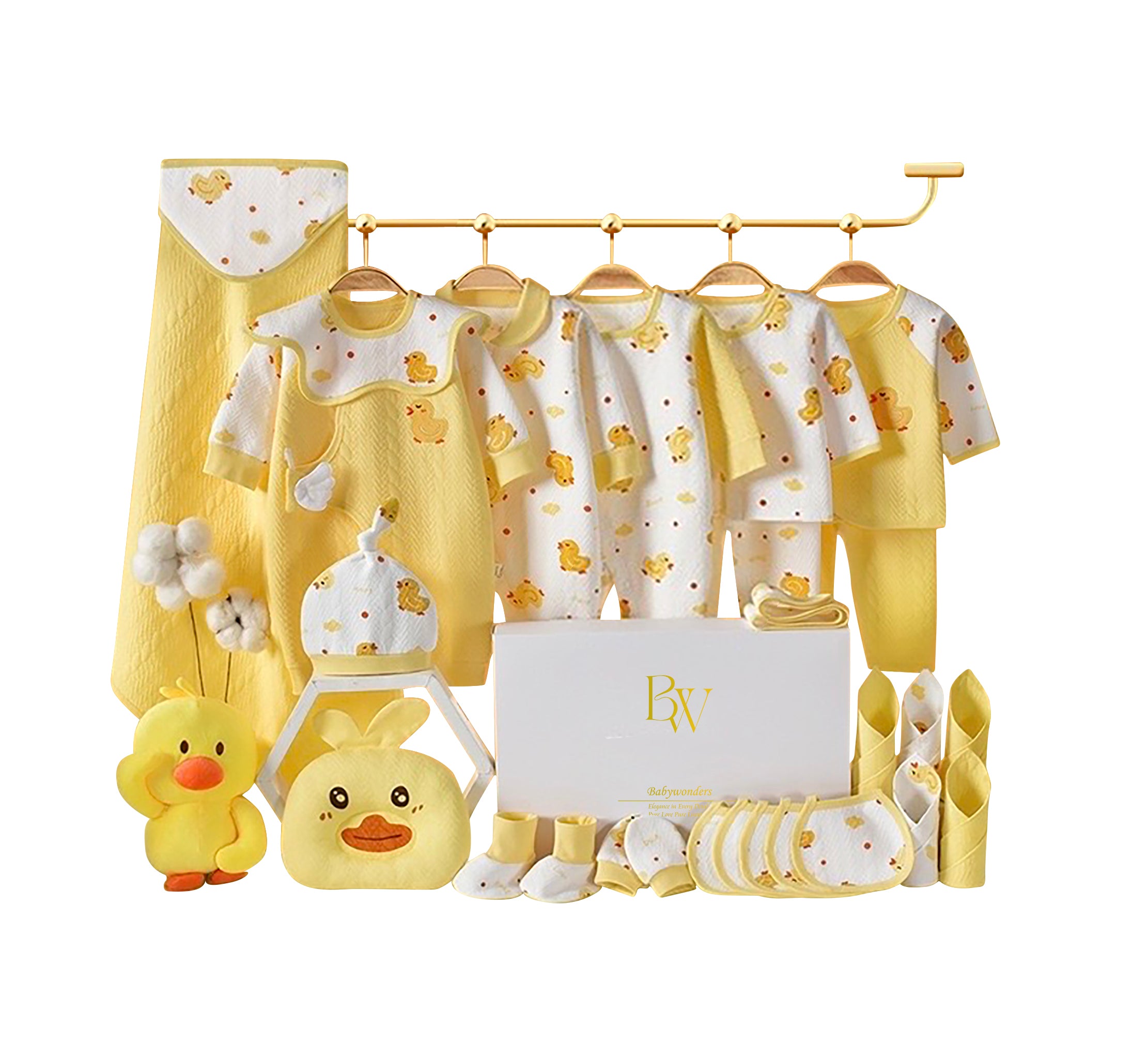 Sunny Duckling baby gift set with soft cotton baby clothes
