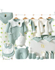 Close-up of baby bodysuit with playful cactus tree design, paired with matching newborn accessories