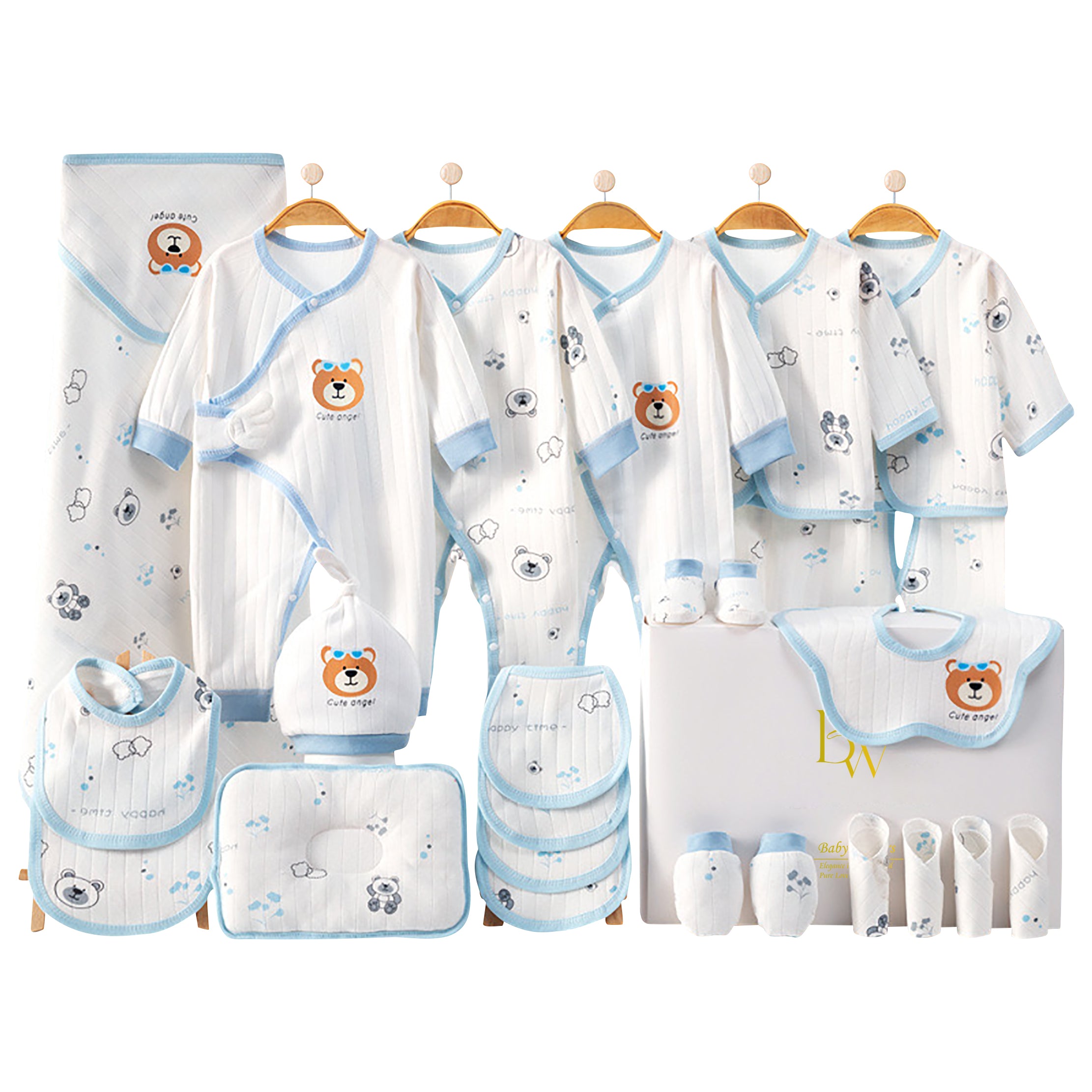 baby shower gift set with newborn clothes and bear design