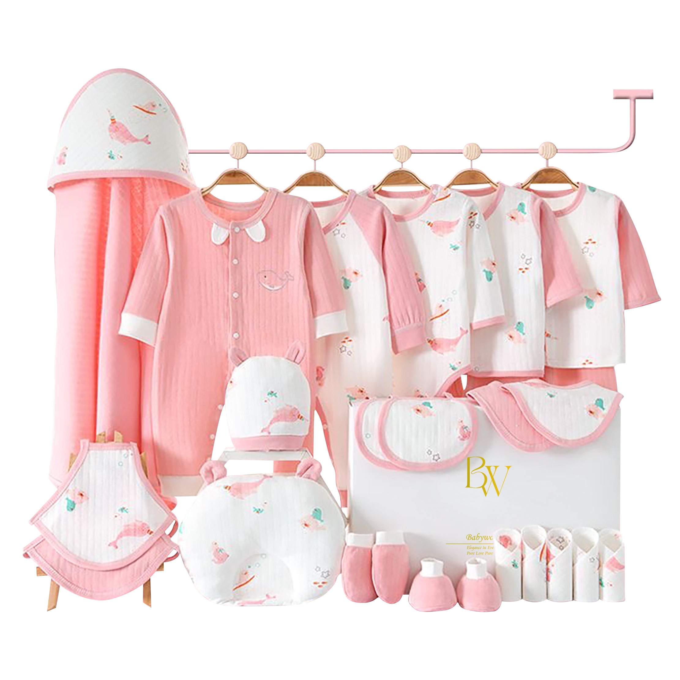Ocean-inspired baby shower gift set featuring playful dolphin designs and soft newborn essentials
