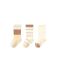 Retro striped winter baby socks 3-pair set in beige, cream, and brown – BabyWonders UK