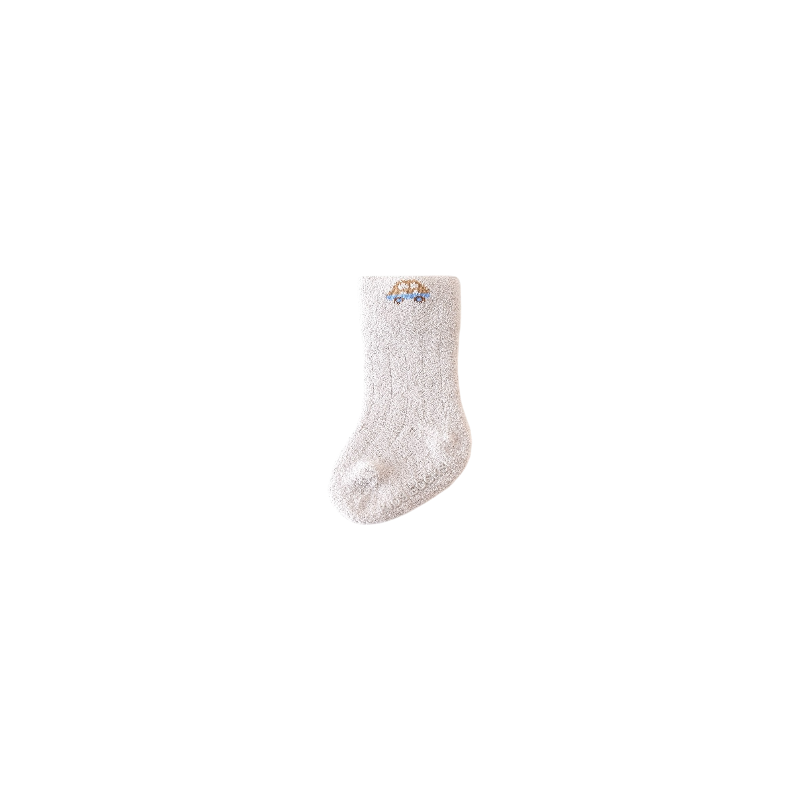 6-Pack Fluffy Bear Embroidered Baby Socks | Winter Plush Warm Set
