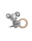 Elephant baby rattle toy with wooden ring