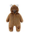 Baby Plush Jumpsuit with Bear Ear Hooded- Khaki