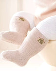 6-Pack Fluffy Bear Embroidered Baby Socks | Winter Plush Warm Set