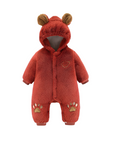 Baby Plush Jumpsuit with Bear Ear Hooded-Red