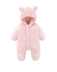 Baby Plush Jumpsuit with Bear Ear Hooded-Pink