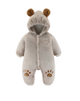 Baby Plush Jumpsuit with Bear Ear Hooded-Grey