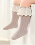 Eyelet Lace Cotton Baby Socks – Soft Knit Socks with Embroidered Ruffle Cuff