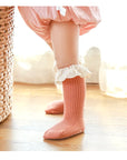 Vintage Ruffle Knit Baby Socks – Soft Cotton Socks with Lace Frill Cuff