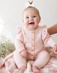 Pink Ruffle Knit Baby Jumpsuit – Long Sleeve Infant Romper