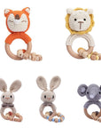 Crochet lion wooden baby rattle toy for newborn play