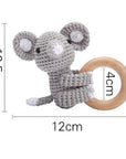 Elephant baby rattle toy with wooden ring
