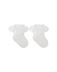 Angel-style baby socks featuring lace trim and elastic cuffs, made from OEKO-TEX certified cotton