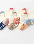 Beige and pink ribbed anti-slip baby socks – soft cotton grip socks