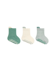 Blue and cream ribbed cotton baby socks with anti-slip grip – 3 pack