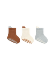 Brown and mint anti-slip cotton baby socks – breathable ribbed grip socks