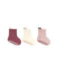 Pink and cream anti-slip ribbed baby socks with non-slip dots for baby girls