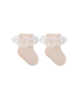 Adorable baby girl lace socks with elegant frills and seamless stitching for sensitive skin