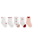 Adorable baby cotton socks set with heart and bow designs in pink and white