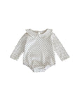White baby polka dot romper with Peter Pan collar, long sleeve soft cotton baby outfit for everyday wear