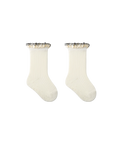 Cream ruffle baby cotton socks with anti-slip bottom, soft and breathable design