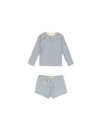 blue and white striped baby long sleeve rash guard set with matching shorts